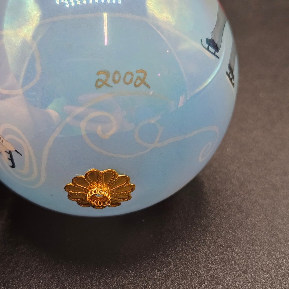 Vintage 2002 Pier 1 Hand Painted Glass Ice Skating Ornament Li Bien Style Blue - Picture 6 of 10